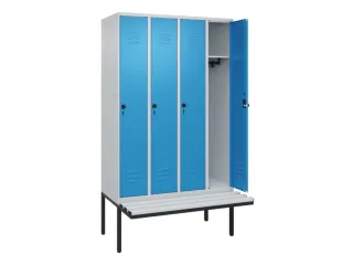 locker met bank,HxBxD 2120x1200x815mm,4vak,vak B 300mm,draaigrendel - 2