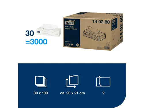 Tork 140280 F1 Extra Zachte Facial Tissues Premium 2-laags 30x100st