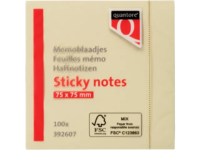Bloc-mémos Quantore 76x76mm jaune 100 feuilles
