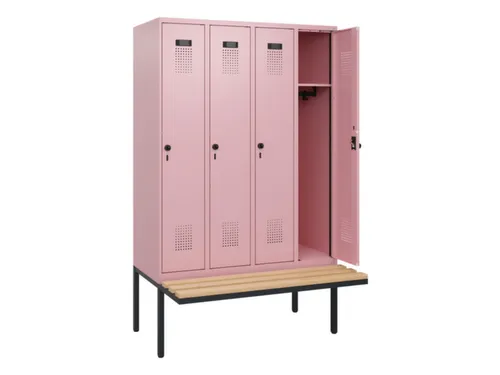 locker met bank,HxBxD 1950x1200x815mm,4vak,vak B 300mm,draaigrendel