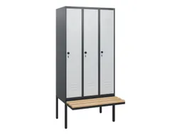 locker met bank,HxBxD 1950x900x815mm,3vak,vak B 300mm,draaigrendel