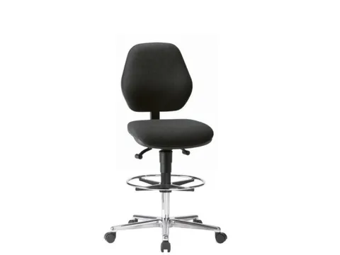 Werkplaatsstoel Zitting Stof Zwart 650-900mmx460x440mm wielen voetring