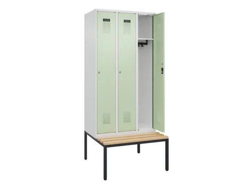locker met bank,HxBxD 2120x900x815mm,3vak,vak B 300mm,cilinderslot