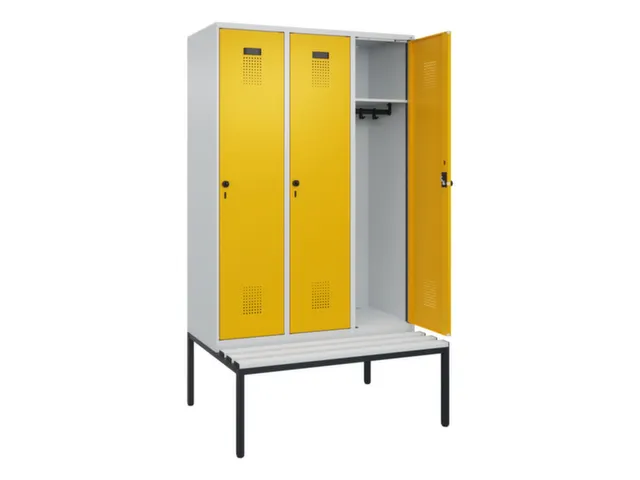 locker met bank,HxBxD 2120x1200x815mm,3vak,vak B 400mm,draaigrendel