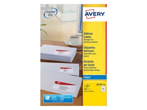 Etiket Avery J8159-40 63.5x33.9mm Inkjet Wit 960 stuks
