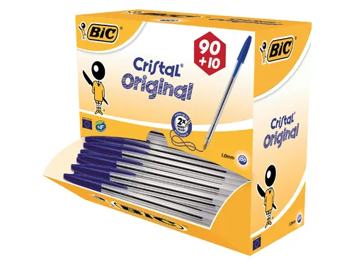 Balpen Bic Cristal medium blauw doos à 90+10 gratis