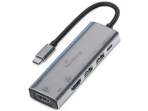 MediaRange USB Type-C 5-in-1 Multiport Adapter Zilver