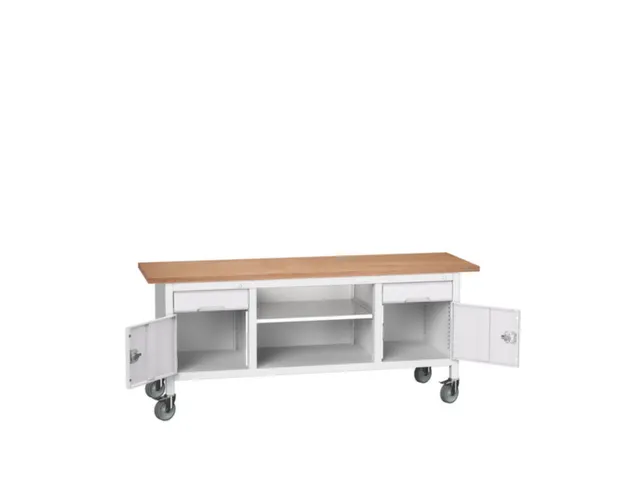 werkbank,HxBxD 830x2000x600mm,multiplexblad,uitrusting: 2laden,2kasten