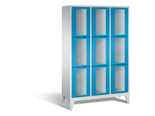 lockerkast 1850x1200x500mm 3x3 vakken Cilinderslot Poten, RAL5012