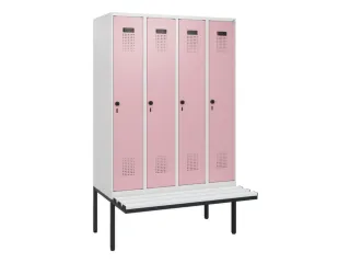 locker met bank,HxBxD 1950x1200x815mm,4vak,vak B 300mm,draaigrendel - 2