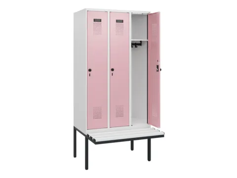 locker met bank,HxBxD 1950x900x815mm,3vak,vak B 300mm,draaigrendel