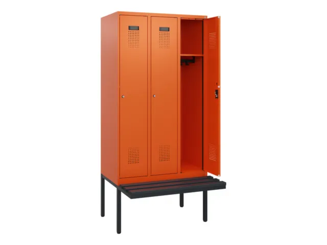 locker met bank,HxBxD 1950x900x815mm,3vak,vak B 300mm,cilinderslot