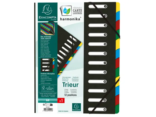 Sorteermap Harmonika vensters 12vak zw.