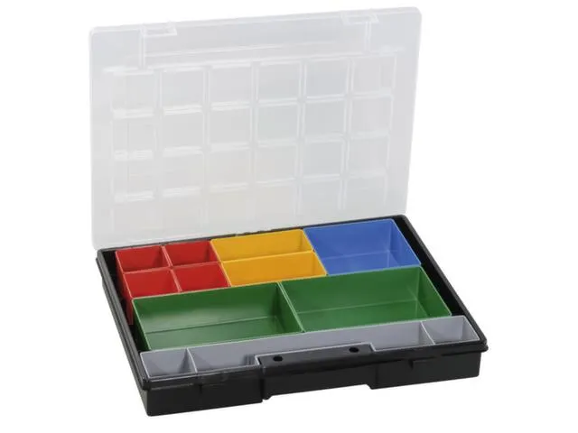 bac pour petites pièces,HxlxP 55x370x295mm,9bacs,PP,mallette noir