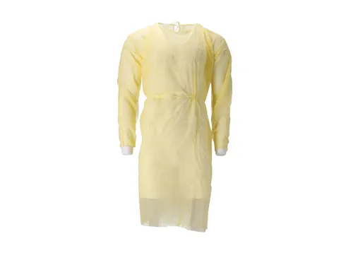 Pp Non Woven Isolatieschort Geel Pe Coating Tricot Manchet 100 Stuks