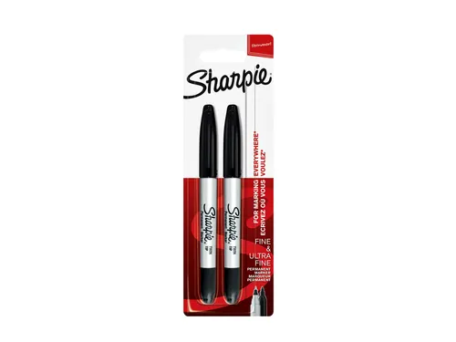Viltstift Sharpie Twin Tip rond 0.5mm en 0.9mm blister 2 stuks Zwart