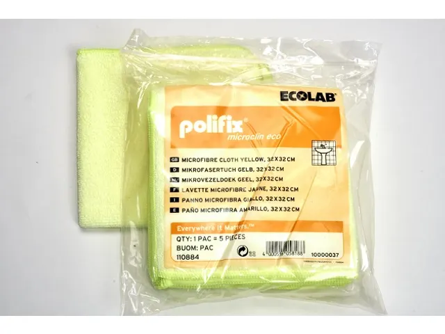 Chiffon microfibre Ecolab Polifix Microclin Eco Jaune 32x32cm 5 pièce