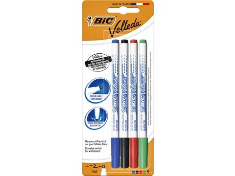 Viltstift Bic Velleda 1721 whiteboard rond fijn assorti 4 Stuks