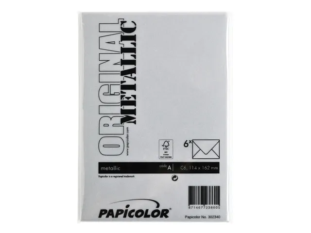 Envelop Papicolor C6 114x162mm Zilver Gegomd