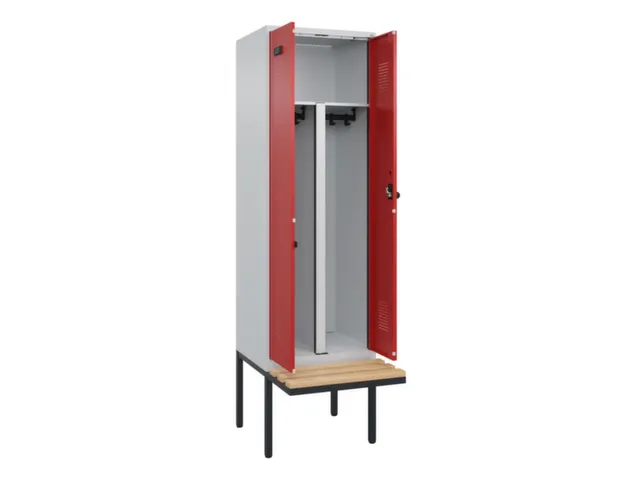 PBM-locker met bank,HxBxD 2120x600x815mm,2vak,vak B 300mm,draaigrendel
