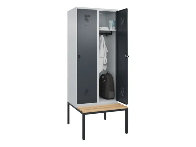 locker met bank,HxBxD 2120x800x815mm,2vak,vak B 400mm,draaigrendel