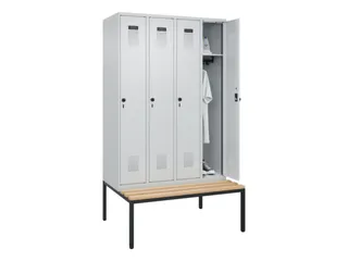 locker met bank,HxBxD 2120x1200x815mm,4vak,vak B 300mm,draaigrendel - 1