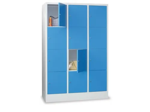 lockerkast,HxBxD 1850x1200x500mm,3x4vakken,RAL7035,front RAL5012