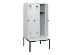 locker met bank,HxBxD 1950x900x815mm,3vak,vak B 300mm,draaigrendel