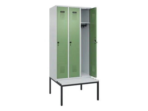 locker met bank,HxBxD 2120x900x815mm,3vak,vak B 300mm,draaigrendel