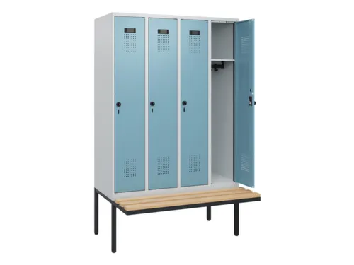 locker met bank,HxBxD 1950x1200x815mm,4vak,vak B 300mm,draaigrendel