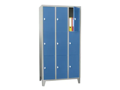 lockerkast,HxBxD 1850x900x500mm,3x3vakken,RAL7035,front RAL5012