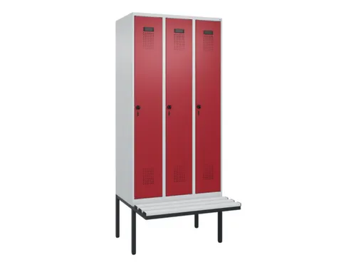 locker met bank,HxBxD 2120x900x815mm,3vak,vak B 300mm,draaigrendel