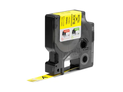 Labeltape Dymo Rhino 18490 Nylon 12mmx3.5m Zwart Op Geel