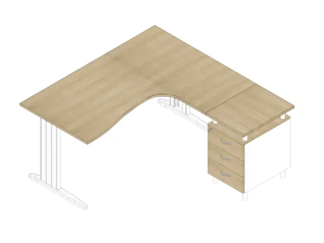 bureauset bureau staand ladeblok rechts 730x1600x1650mm C-voet eiken