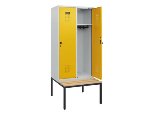 locker met bank,HxBxD 1950x800x815mm,2vak,vak B 400mm,draaigrendel