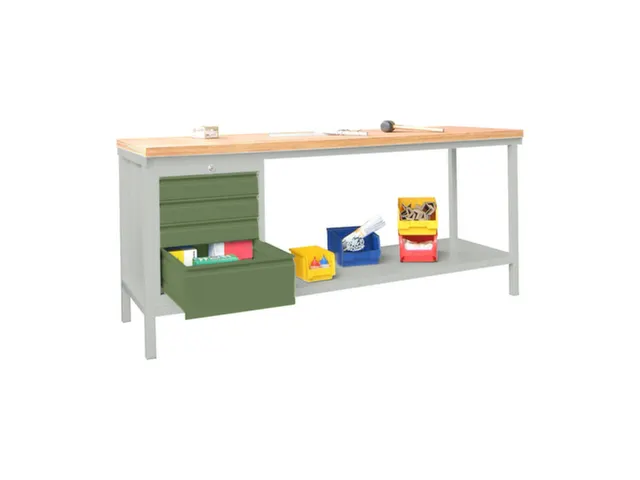 établi,HxlxP 900x2000x700mm,piètement/corps RAL7035,face avant RAL60