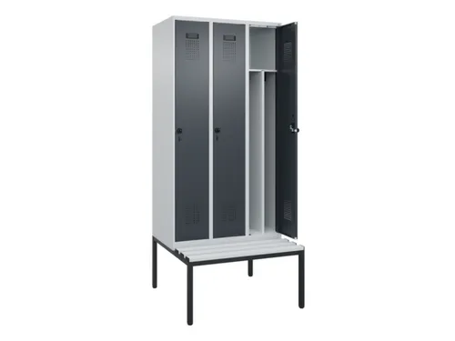 locker met bank,voor scheiding van kleding,HxBxD 2120x900x815mm,3vak