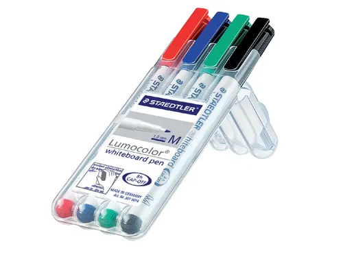 Viltstift Staedtler 301 whiteboard pen rond 1mm 4 stuks assorti