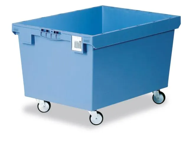 Mobiele Opslagbak Hoekig Pp 523x800x600mm 151 liter Open Wielen Blauw
