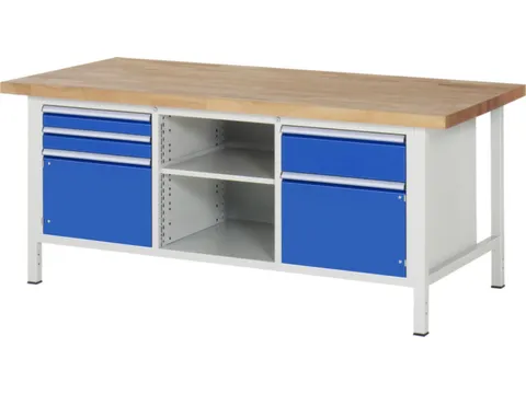 werkbank,HxBxD 840-1040x2000x900mm,beukblad,draagverm. 1250kg,4voeten