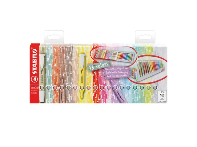 Markeerstift STABILO Swing cool nature desk set 18 stuks