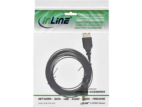Kabel InlLne USB-A mini-B 2.0 platte kabel 2 meter zwart