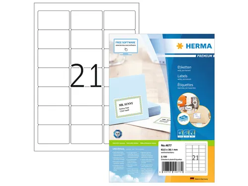 HERMA 4677 Premium Adresetiketten A4 63,5x38,1mm Wit 2100 stuks