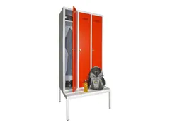 locker met bank,HxBxD 2150x900x500mm,3vak,RAL7035,front RAL3000