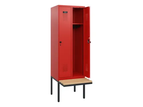 locker met bank,HxBxD 1950x600x815mm,2vak,vak B 300mm,draaigrendel