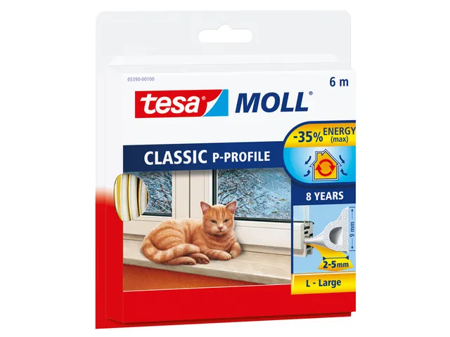 Tochtstrip Tesa Moll 05390 P profiel 9mmx6m wit