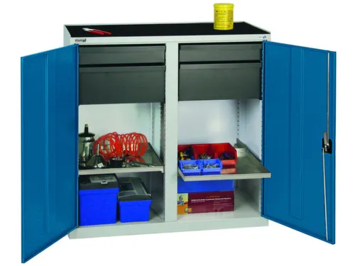 Gereedschapskast 1000x1000x500mm 2legborden 4laden Ral7035 Ral5010