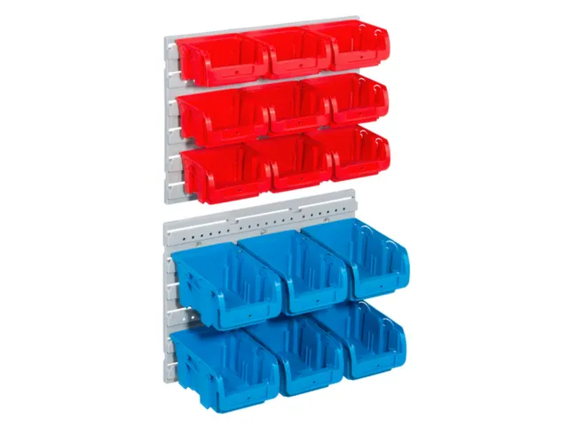 plaque à fentes av. bacs,HxlxP 340x385x130mm,15bacs,bacs ROUGE/BLEU