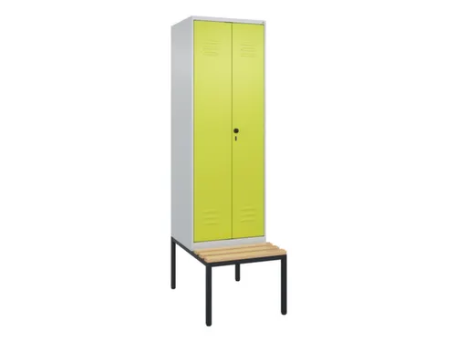 PBM-locker met bank,HxBxD 2120x600x815mm,2vak,vak B 300mm,draaigrendel