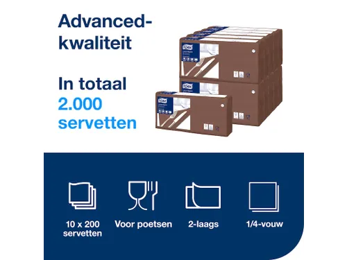 Tork 477208 Lunchservet 33x33cm 2-laags 1/4 vouw 10x200st Bruin